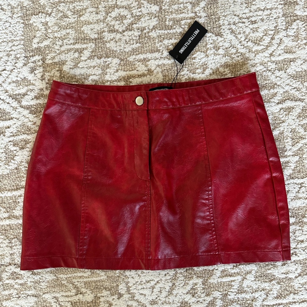 Red Faux Leather Skirt